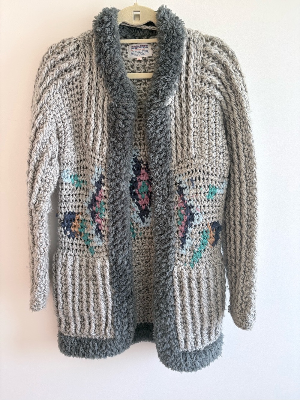 Vintage 70s Knit Gray Open Front Cardigan Sweater